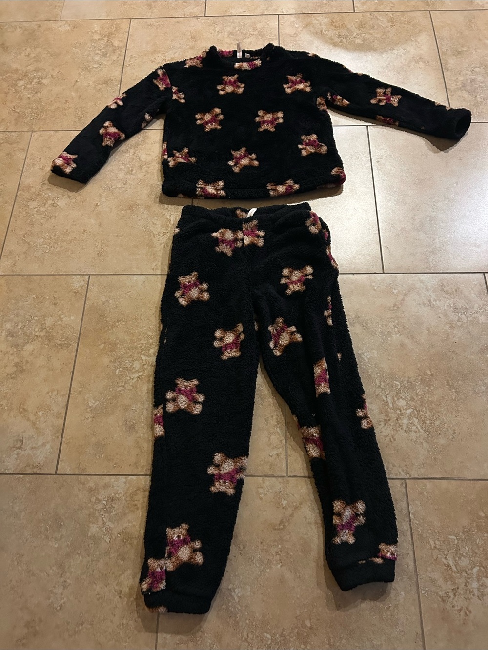 Joyspun Cozy Black Teddy Print Kids Pajama Set